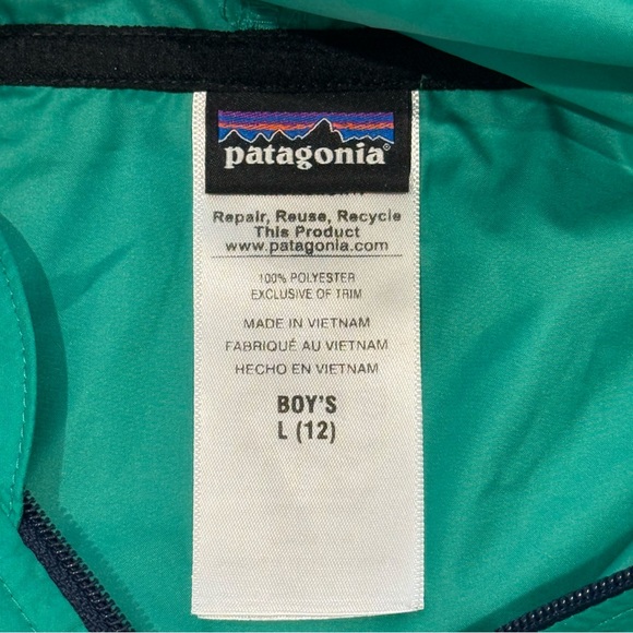 Patagonia Boys Light & Variable Jacket L 12 Teal Navy Colorblock Windbreaker - Picture 7 of 10